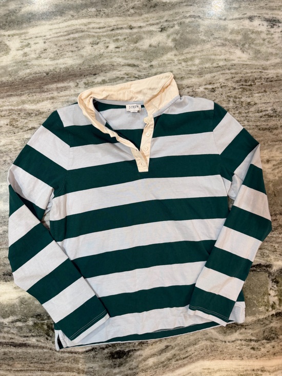 J. Crew Tops - J. Crew Green & Cream Striped Rugby Shirt